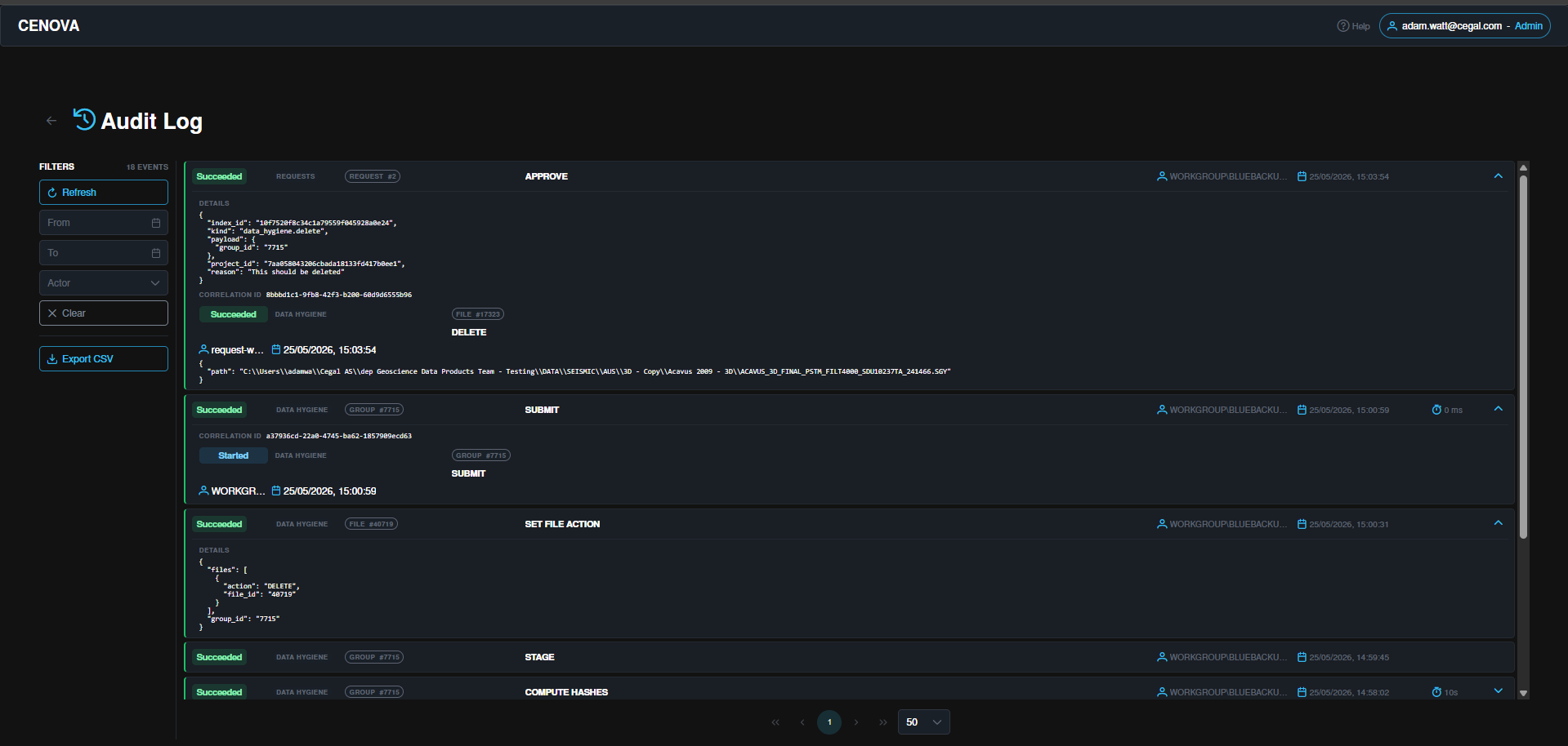 Audit log entry