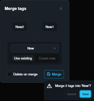 Existing tag dropdown